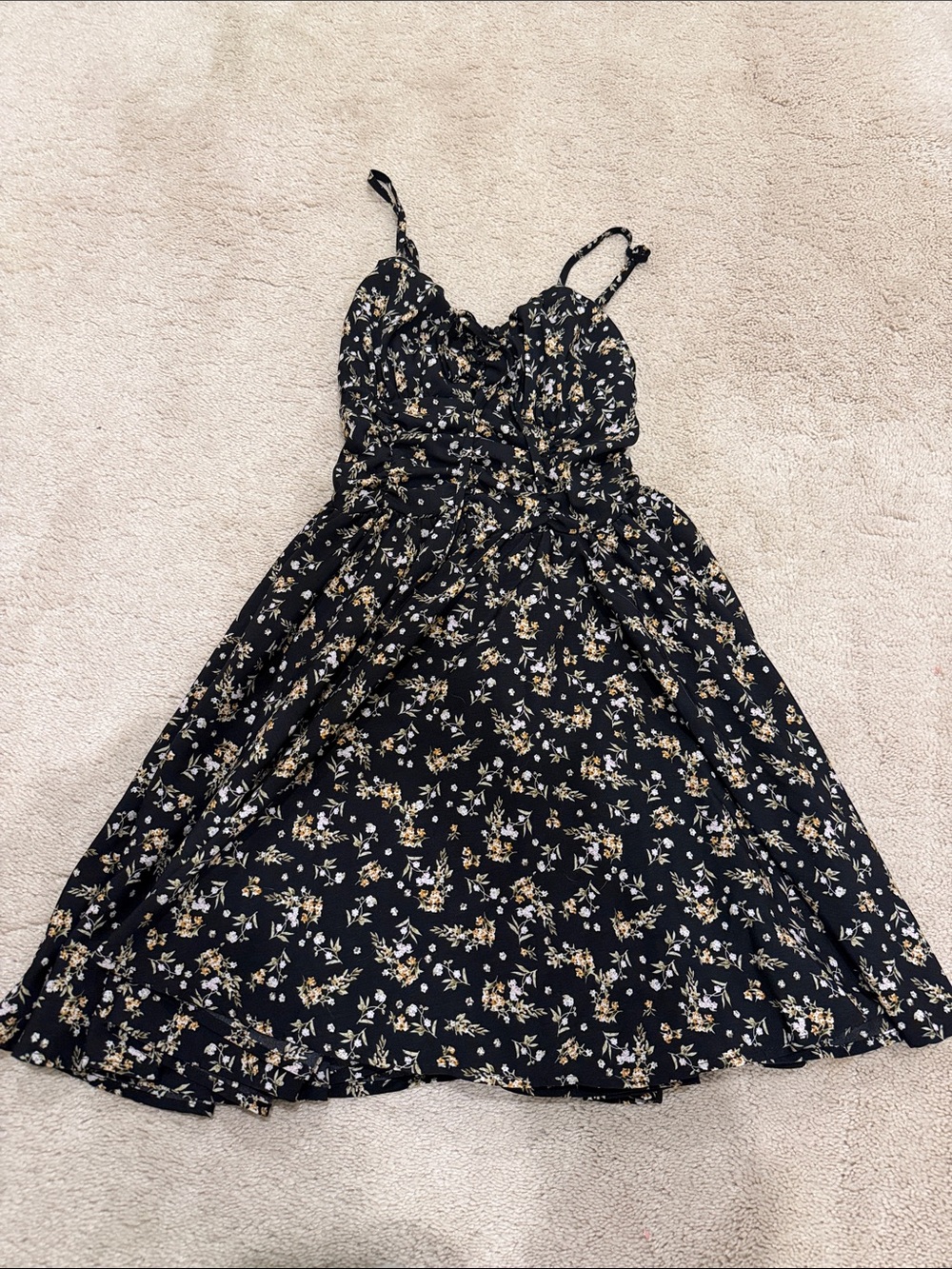Girls' Black Floral Sundress with Spaghetti Straps